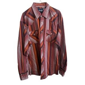 Wrangler Red/Orange Striped Western Pearl Snap Long Sleeve Shirt - XL
